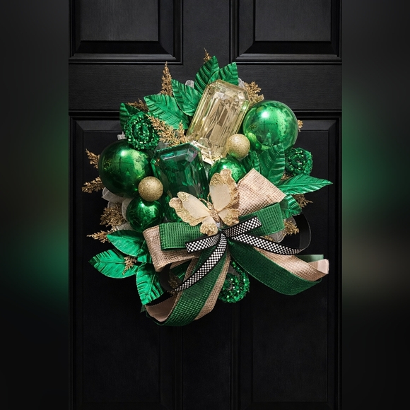 Handmade Other - XL Elegant St Patricks Day Wreath, Green And Gold Spring Designer Wreath